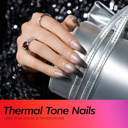 Image of modelones Color Changing Gel Nail Polish Set, 6 Colors Temperature Changing Mood Red Black Blue Glitter Gel Polish Colors Collection Soak Off Holiday Salon DIY at Home