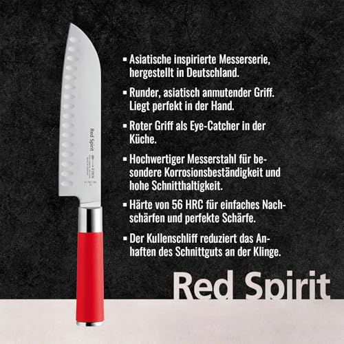 Foto von F. DICK Santoku, Küchenmesser, Red Spirit (Messer mit Klinge 18 cm, X55CrMo14 Stahl, nichtrostend, 56° HRC) 8174218K