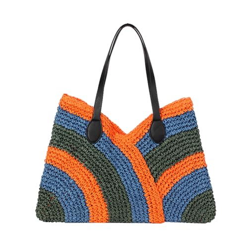 Image of Hand-woven Soft Large Straw Shoulder Bag Retro Boho Tote Bags Summer Beach Bag Rattan Handbag