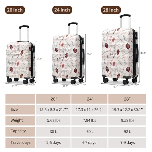 ALICUS 3-Piece Hardshell Luggage Set, PC+ABS Material, 20/24/28 Inch, TSA Lock, Spinner Wheels, Expandable Design for Travel (White)2
