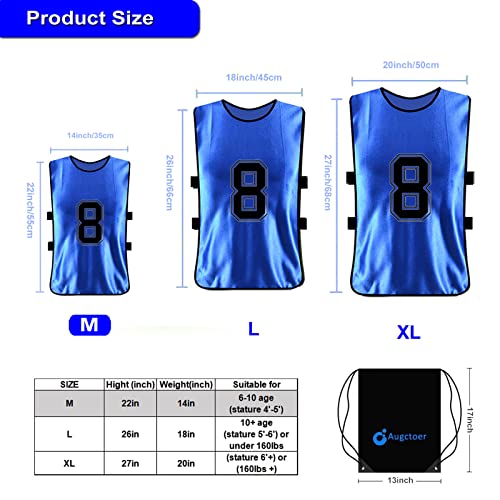 Augctoer Scrimmage Vest Sports Pinnies,Practice Vests,Team Practice Jerseys, Numbered Training Pennies For Sports Youth Adult 12Pcs (Blue, M) #TOP1