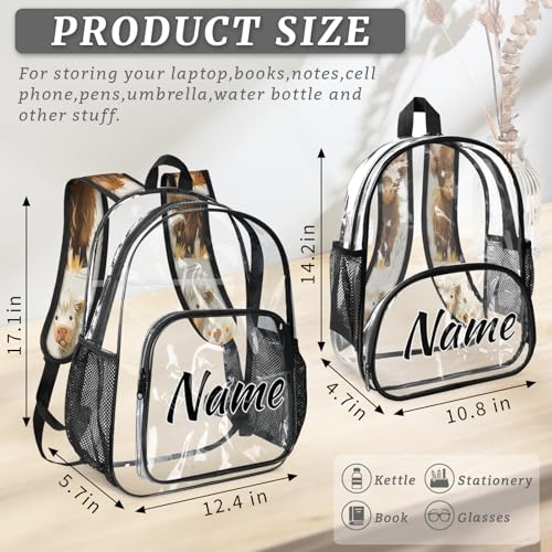 Sunflower Yak Personalized Clear Small Backpack for Stadium Events Highland Cow Custom Transparent Backpacks with Name Heavy Duty PVC Plastic See Through Clear Bag for Concerts3