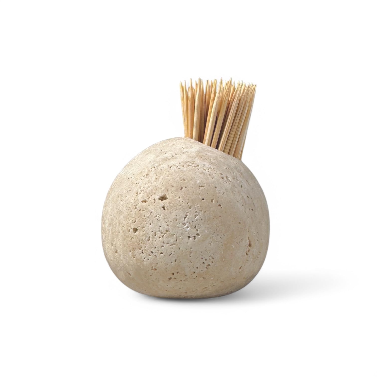 ELEMNTS Travertine Toothpick Holder, Match Holder with Striker for Candles, Decorative Natural Stone, Modern Home Decor