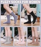 LANLEO Fuzzy Socks for Women Soft Cozy Fluffy Slipper Winter Warm Microfiber Plush Sleeping Socks 5 Pairs Solid color A