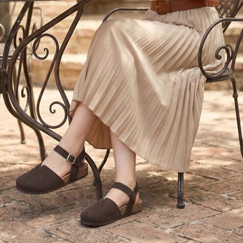 Image of Ecetana Womens Sandals Dressy Summer Closed Toe Flats Comfortable Cork Footbed Casual Walking Shoes