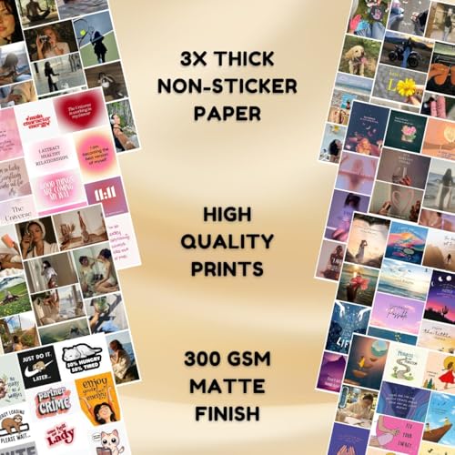 Image of Posters Inc 2026 Vision Board for Manifestation Wall Posters 205 Elements Pack of 12 A4 Size 300 GSM Matte Paper for Wall, Bedroom, Hostel Motivational Life Goals Quotes Daily Affirmations Collection For Girls With Glue Dots Adhesive