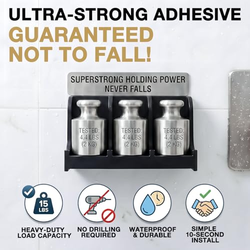 Image of Soap Holder for Shower Wall, 3-Compartment Soap Dish for Shampoo, Conditioner and Body Soap, Fast Draining & Rust-Proof & Heavy Duty, Ultra-Strong Adhesive for Long-Term Bathroom Use & Freestanding