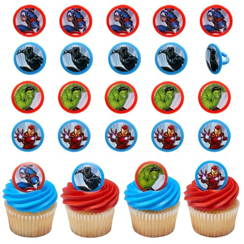 24 Marvel Avengers Rings | Super Hero Cupcake Toppers For Birthday Parties & Celebrations, Featuring...