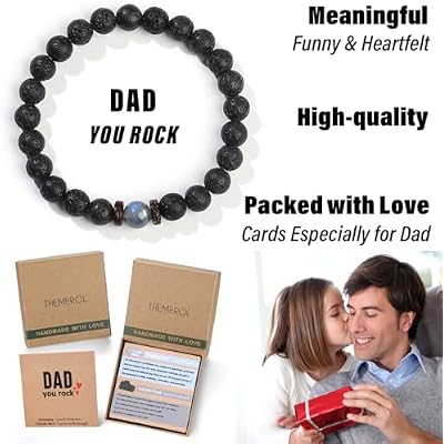 THEMEROL Dad Gifts-Love/Strength/Protection-Handmade Gemstone Bracelets with Meaningful Card