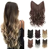 GIRLSHOW Halo Synthetic Hair Extensions 24 Inch 4.8 Oz Curly Wavy Long Invisible Transparent Wire...