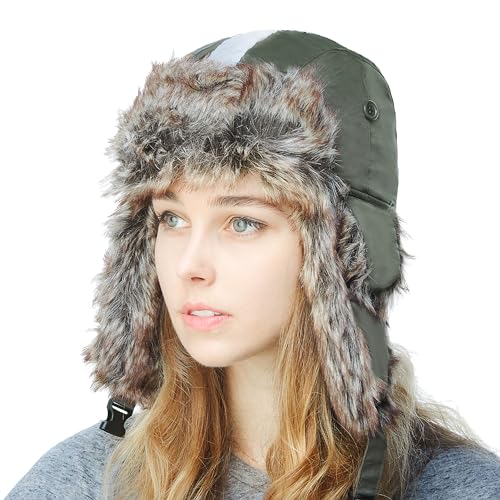 Image of Faux Fur Safety Reflective Aviator Trapper Hat Snow Ski Trooper Winter Cap