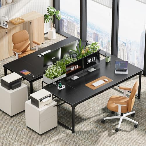 Huuger 71 x 31.5 Inch Desk with Power Outlets & USB-C,1.2 Inch Thicker Desktop, Robust Metal Tubes, Deep Computer Desk, Heavy Duty Office Desk, Work Desk for Home Office, Black