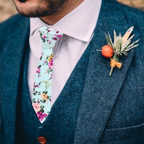 Image of Mantieqingway Floral Ties for Men Skinny Cotton Tie Flower Necktie