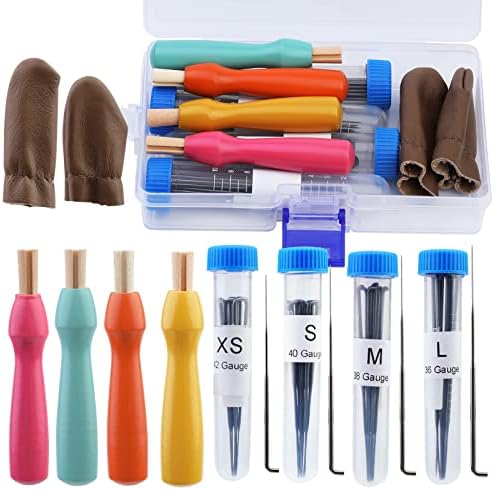50 Pcs Needle Felting Tool Kits.Needle Felting Needles, Finger Protectors,4 Sizes Felting Needles with Colored Wood Handles,Needle Felting Kit for Beginners