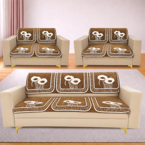 Image of Homerz Premium Chenille Fabric Sofa Cover | Soft, Durable & Dustproof | Decorative Couch Cover (Florida Chocolate, 7 (3+2+2) Seater, Seat Cover with Backrest)