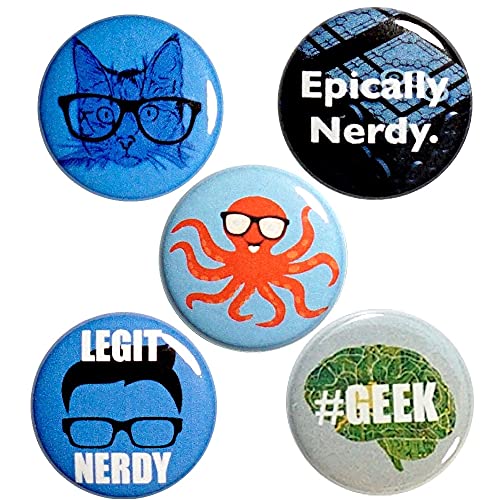 Nerdy Buttons 5 Pack of Pins for Backpacks Badges Lapel