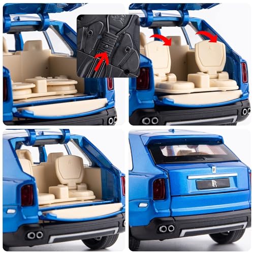 Image of Invite Enterprise 1:24 Rolls Royce Cullinan Diecast Model Metal Pull-Back Car With Sound Light And Opening Doors: A Kids' Toy Vehicle Gift (1:24 Rolls Royce Cullinan - Blue)