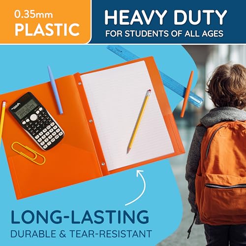 Blue Summit Supplies 6 Pack Multicolor Plastic Folders with Pockets and Prongs, 2 Pocket Plastic Folders with Prongs and Brads for School, Home, and Work