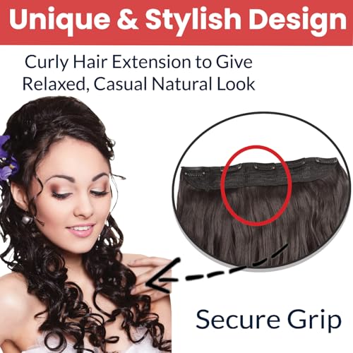 Image of TEMPERIA Hair Extensions for Women (Premium)- 5 Clips Attached Curly /Wavy Artificial Hair Clip On Extension - False Fake Long Curl Hair Wig for Wedding - 1 Pc - Natural Brown Colour (D3)