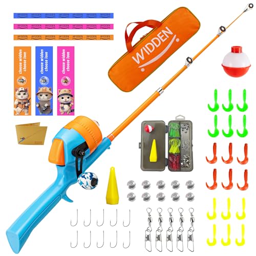 WIDDEN Kids Fishing Pole, Telescopic Fishing Rod, Toddler Collapsible Fishing Rod and Reel Combo with Tackle Box, Fishing Line, Bobber, and Soft Lures for Boy, Girl, Youth, Beginner, Over 3 Years Old