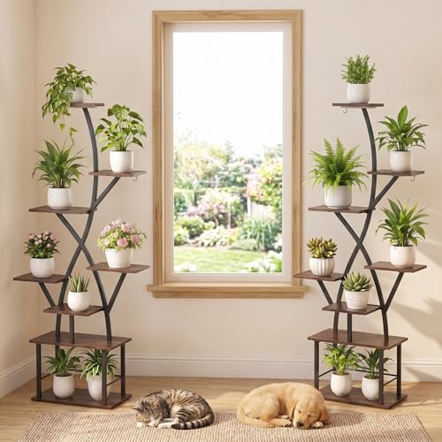 Image of Plant Stand Indoor with Grow Lights 2 Pack Corner Plant Stands 8 Tiered 64 inch Tall Plant Shelf for Indoor Growing Multiple Metal Flower Holder Home Decor Plant Rack for Living Room Patio Balcony