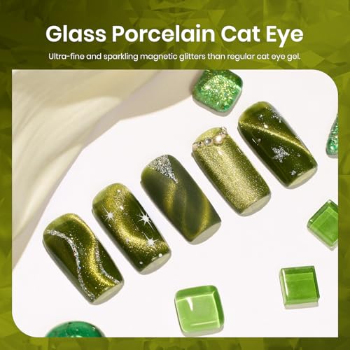 Image of Beetles Green Cat Eye Gel Nail Polish - 15ML Olive Green Cat Eye Glitter Magnetic Gel Polish Soak Off Uv Nail Art Manicure Gifts for Women