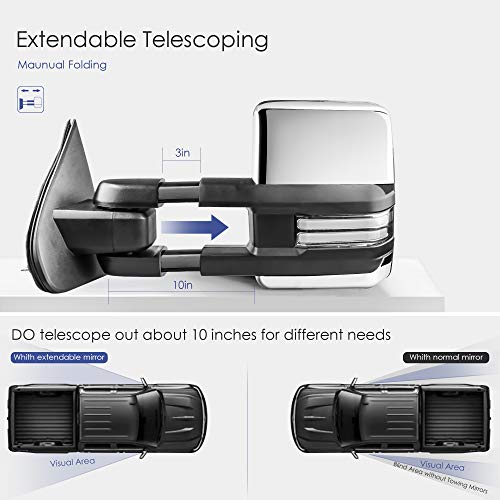 Mostplus Power Heated Towing Mirrors Compatible For Chevy Silverado Gmc Serria 2014-2019 W/Sequential Turn Light, Parking Lamp, Running Light (Set Of 2) Not For Diesel Truck (Chrome) #TOP4