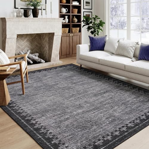 Tapete Gris 5x7 para Sala y Dormitorio Lavable miniatura 1