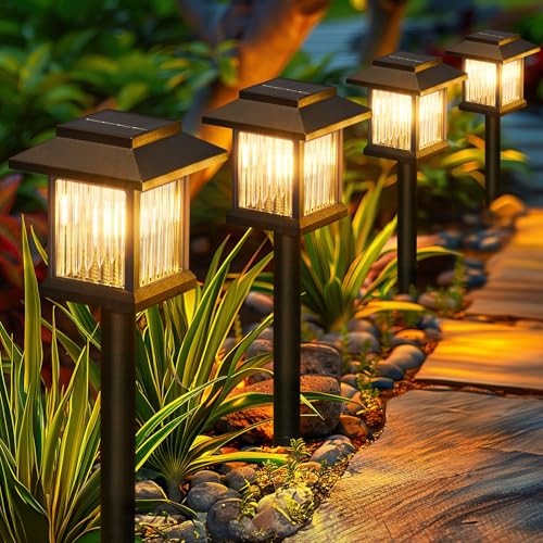 BUCASA 6 Stück Solarlampen für Außen Garten, Moderne 3X Heller Solarleuchten für Außen mit Warmweiß Wolfram, Transparentes Design Solarleuchten Garten Deko für Rasen, Terrasse, Hof, Geschenke