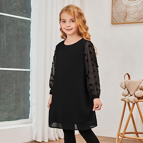 Jxstar Girls Mesh Contrast Long Sleeve Kids A Line Dress Solid Fall Winter Clothes3