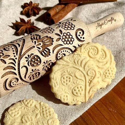 STRAWBERRY embossing rolling pin. Engraved wooden embossed dough roller for embossed cookies or clay by Algis Crafts Cover