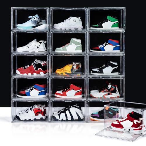 12 Pack Shoe Boxes, Acrylic Clear Shoe Boxes,360&deg;Clear Plastic Stackable Shoe Display Box, Larger...