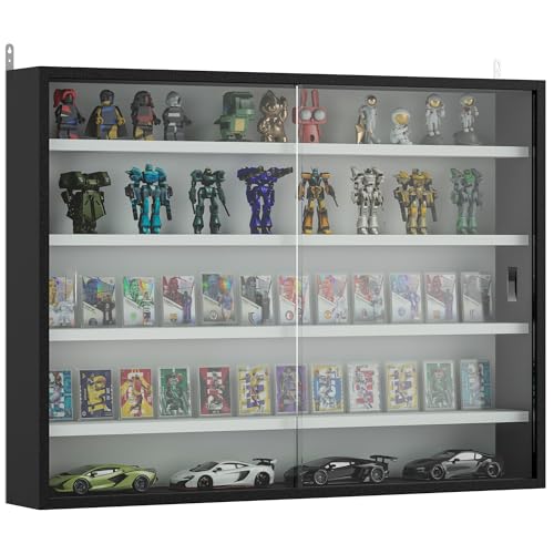 HOMCOM Estantería de pared de 5 niveles con 4 estantes ajustables, puertas de cristal, adornos para el hogar y la oficina, 60 x 80 cm, color negro y blanco