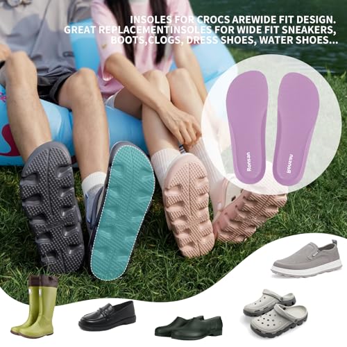 Image of Ronsan 2 Pairs Shoe Insoles of Clog Garden Shoes, Extra Wide Barefoot Shoe Inserts Pads for Nurse Shoes, Garden Work Sandals, Thin Replacement Insoles for Women 10 / Men Size 8, Pink Purple