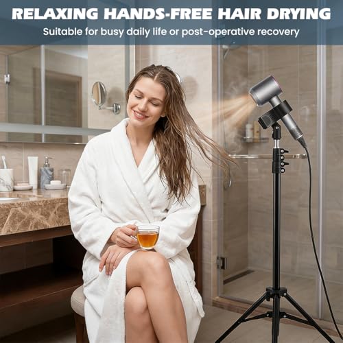 Zorivane Hair Dryer Stand, Hands Free Hair Dryer Holder with 360-Degree Rotating Universal Clip, 22-63 Inch Height Adjustable Blowdryer Holder for Bathroom Vanity Makeup Room by Zorivane - Image 7