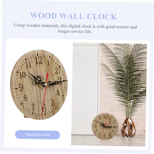 Gatuida Petite Horloge Rétro Ronde en Bois, Design Muet, pour Salon ou Bureau, Pendulette à Piles et Horloge de Table – vue 4