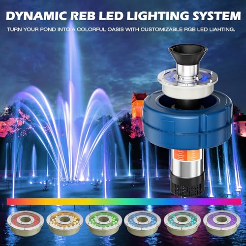 1HP 15000 GPH Floating Pond Aerator Pump with RGB LED Color Lights – 750W Energy-Efficient Aerating Fountain for Ponds & Lakes, Includes 100ft Cord & Controller