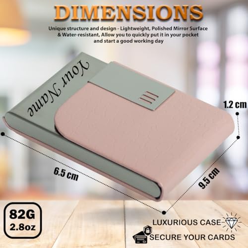 Image of Mini2buy Customized Unisex Vertical Card Holder Name Engraved for Credit|Debit|ATM|Business Visiting RFID Blocking Stainless Steel (1 x 10 x 6 cm) Personal Corporate Gift (Pink)
