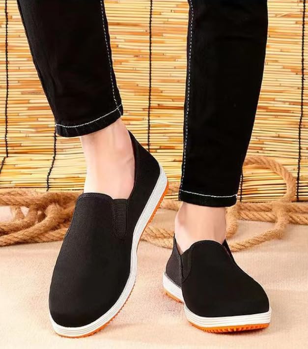Men's Canvas Slip-On Loafers Driving Shoes Soft Rubber Sole, Breathable Lining Low-Top Round-Toe Design for Business Casual & Casual Attire2