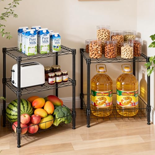 Image of 2-Wire Shelving Unit, Multi-Tier Stackable Metal Storage Shelves, Versatile Utility Shelves & Wire Rack for Garage Shelving, Pantry Shelves, Office, Living Room, Garage,Black