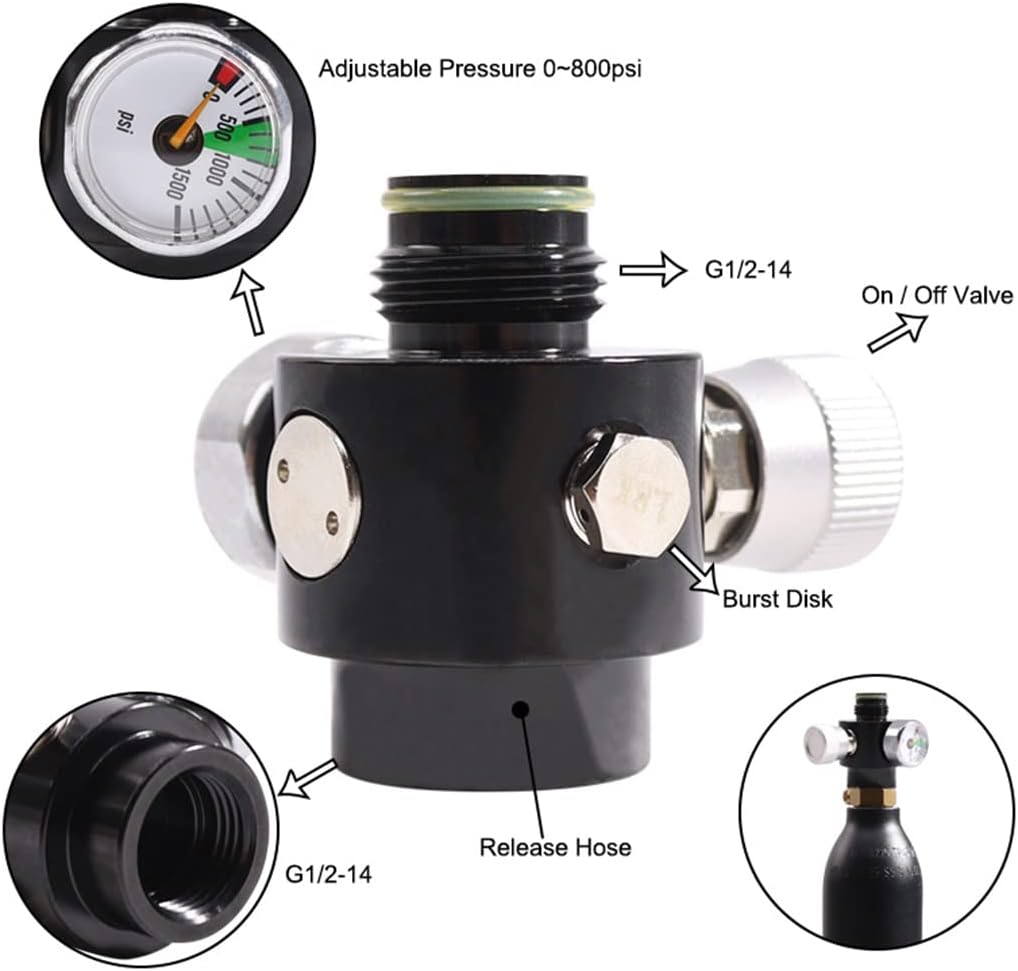 New Paintball Inner Thread,CO2 Cylinder Tank,On/Off Valve with 1500Psi Gauge,G1/2-14