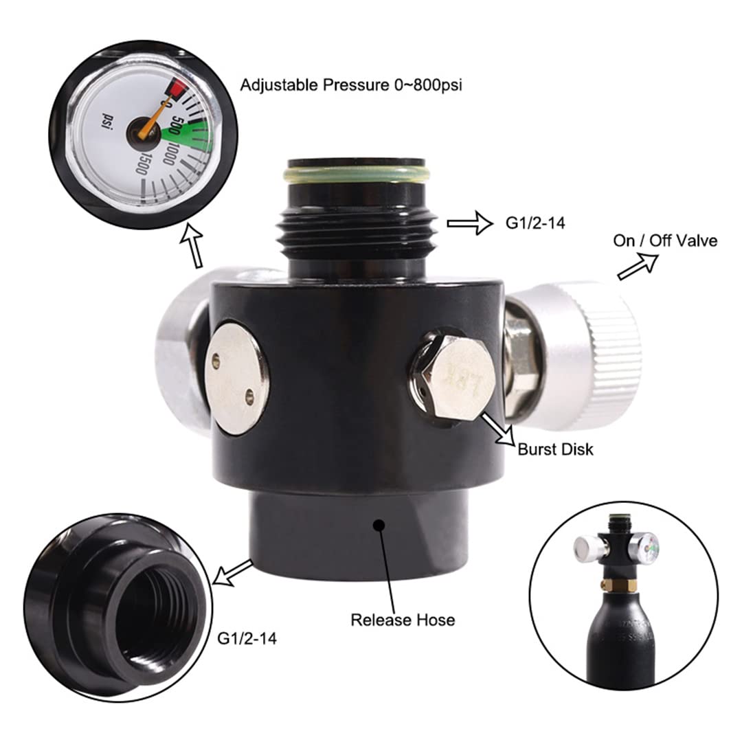 ZCTCL New Paintball Inner Thread,CO2 Cylinder Tank,On/Off Valve with 1500Psi Gauge,G1/2-14 (Black)