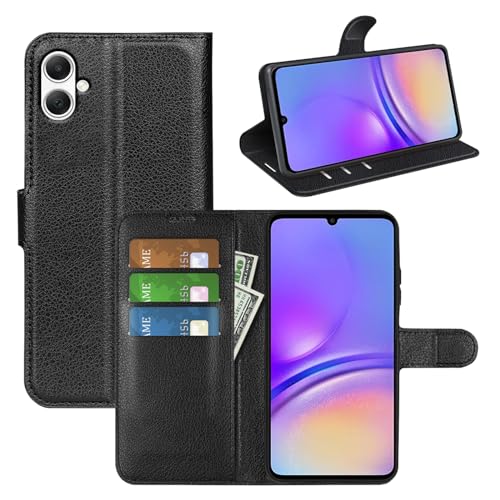 Klapphülle für Samsung A05 Hüllen PU Leder Wallet Schutzhülle Schutz Mobiltelefon Flip Back Cover für Samsung Galaxy A05 A055F Tasche Handy Zubehör (Schwarz)