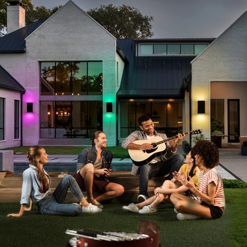 Image of 10 inch RGB Modern Outdoor Wall Light Color Changing Outdoor Sconce Lights with Remote Control or App Control, Black Up and Down Exterior Lighting Fixtures for House Garage Patio Porch
