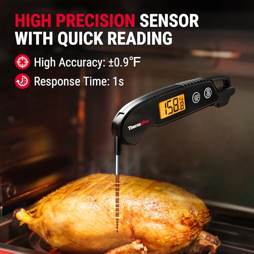 ThermoPro Fleischthermometer Digitales Grillthermometer mit Faltbarer Sonde Bratenthermometer Wasserdicht Thermometer Kochen für Smoker Grill BBQ Küche TP603B