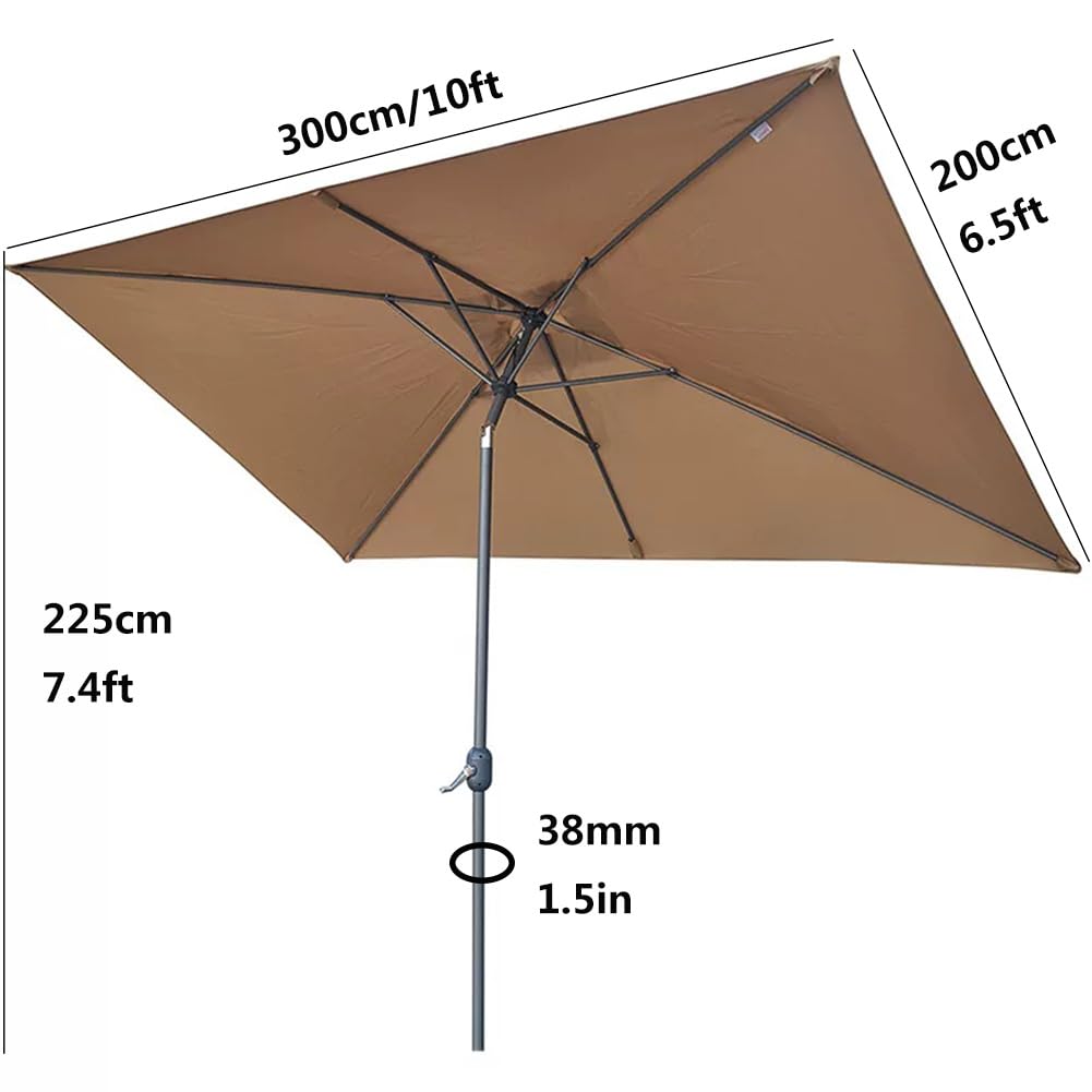 Prostokątny Parasol Przeciwsłoneczny 200 X 300 Cm, Parasol Ogrodowy Z Nachylenia, Korbą Ręczną Do Podwórko, Taras I Przy Basen(Brown)
