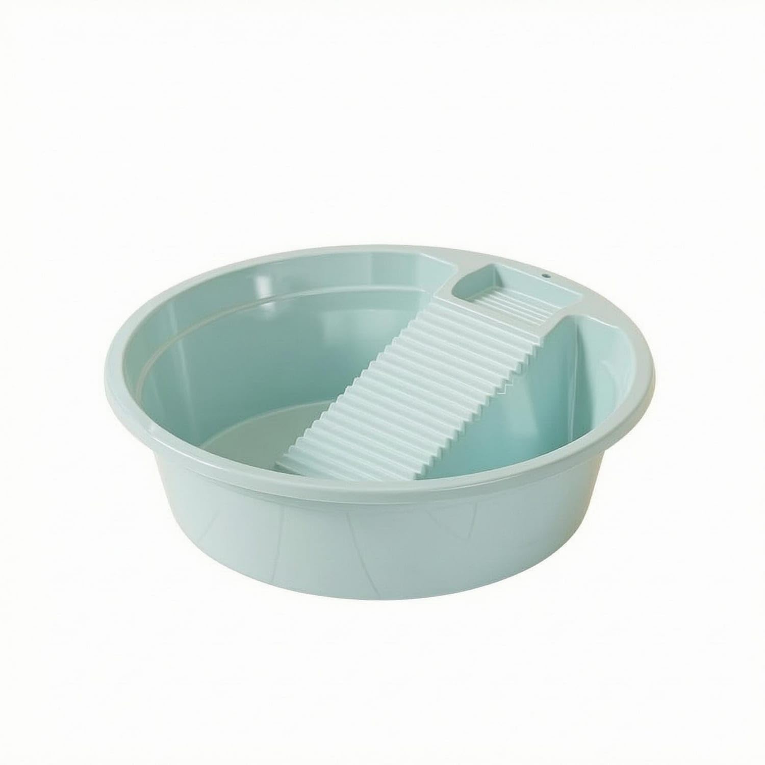 Slanted Scrub Board Washboard Basin Built-in Soap Dish Hand Wash Tub One-Piece Round Wash Basin Ribbed, Blue, M-image-24