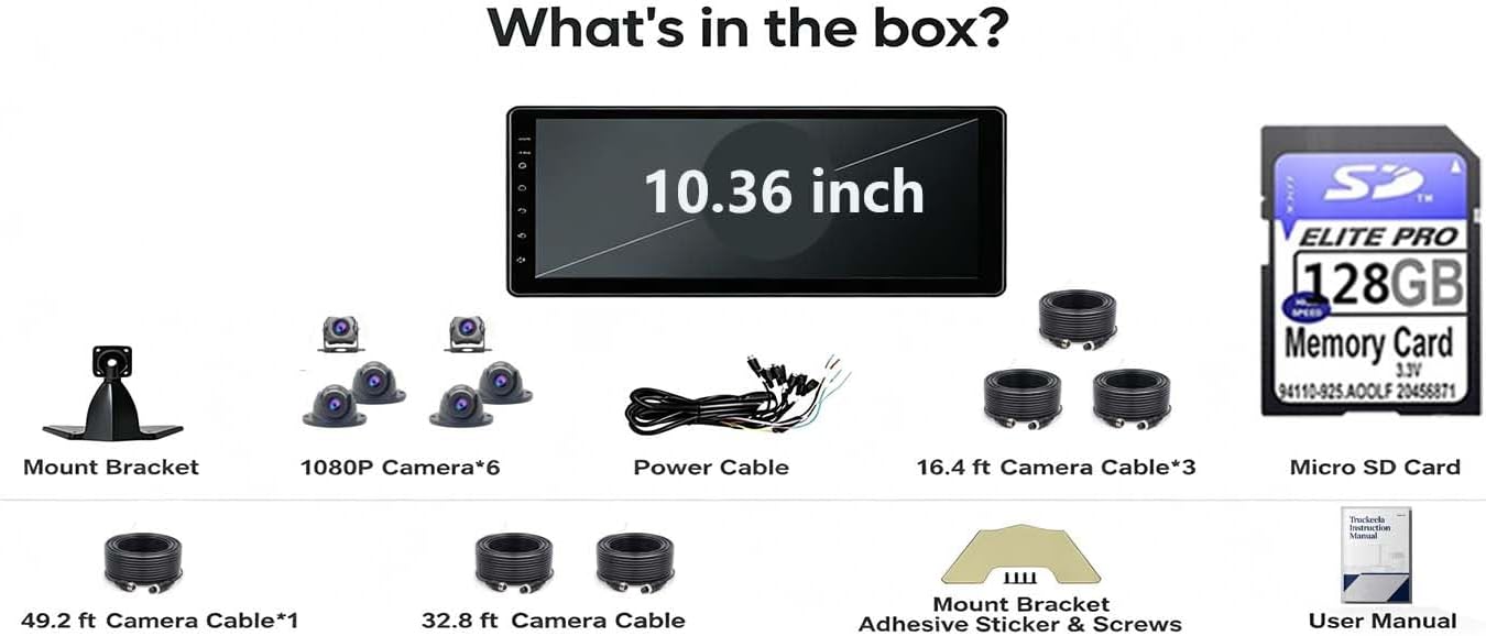 Alarm Sensor 6 Split 10.36 inch 1080P Backup Camera Audio Monitor & Built-in 128GB DVR Dash Cam for RV Truck Trailer Rear Side Front Reversing Wired System Waterproof Avoid Blind Spot