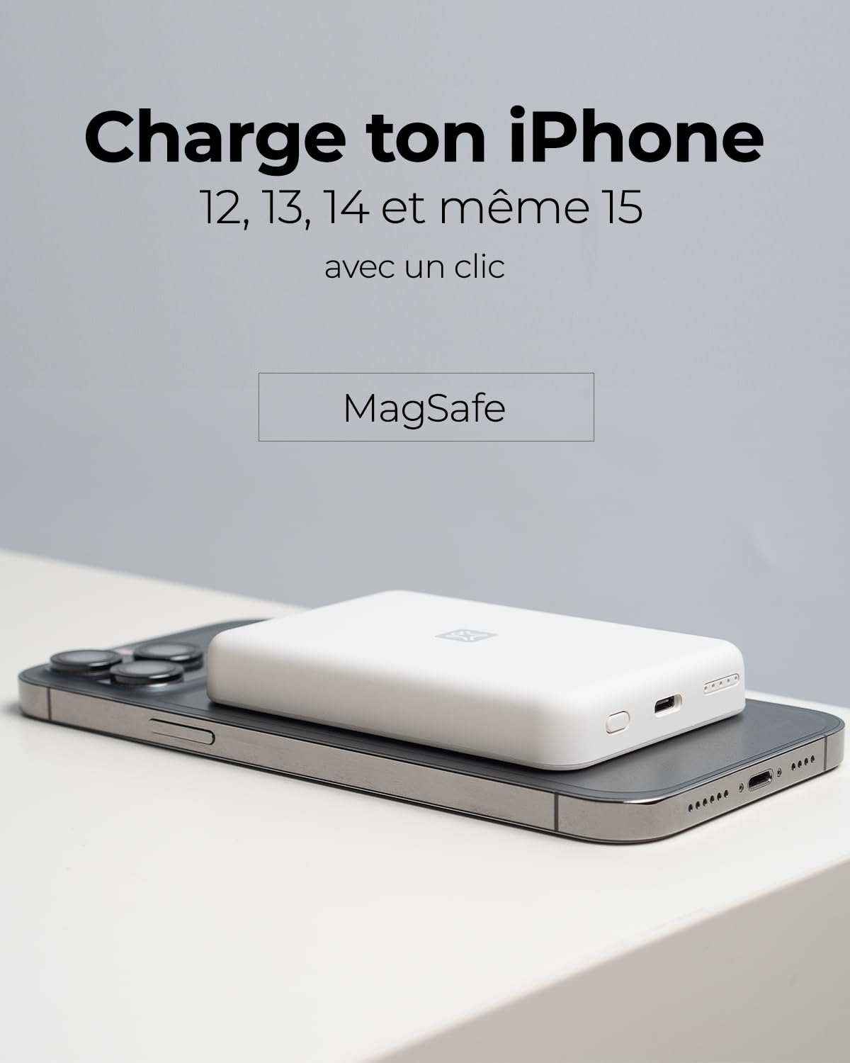 XtremeMac Magsafe Powerbank 5000mAh, Batterie Externe magnétique pour iPhone 15/14/13/12 Série, USB-C et Powerbank sans Fil à Charge Rapide, Mini Power Bank PD 15W, Puissante, Blanc