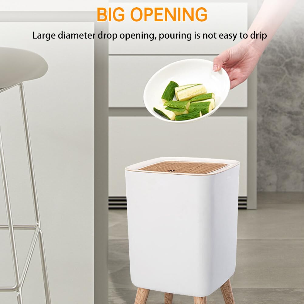 Poubelle Avec Couvercle Presse - Design Imitation Bois - 2L à 10L - Pour Salle De Bain, Cuisine Ou Bureau - 3